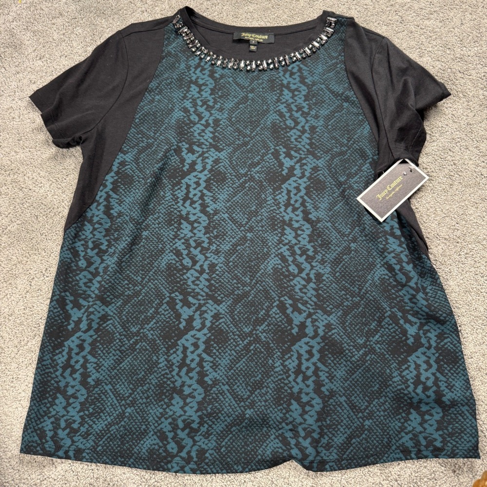 NEW Juicy Couture Women's Small Winter Python Mix Fab Tee Short Sleeve